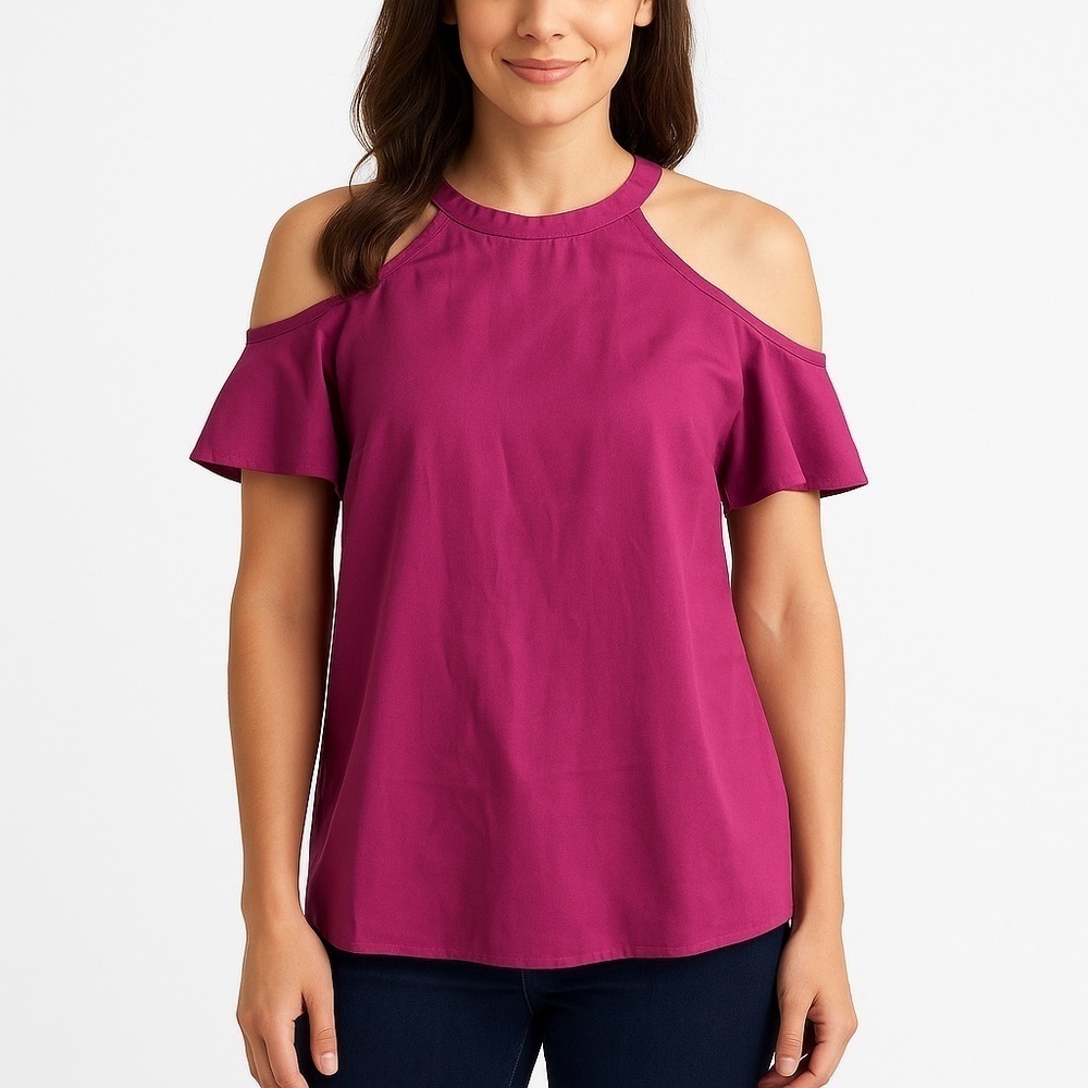 Gianni Binni Flutter Cold Shoulder Top, Fuchsia, Size S